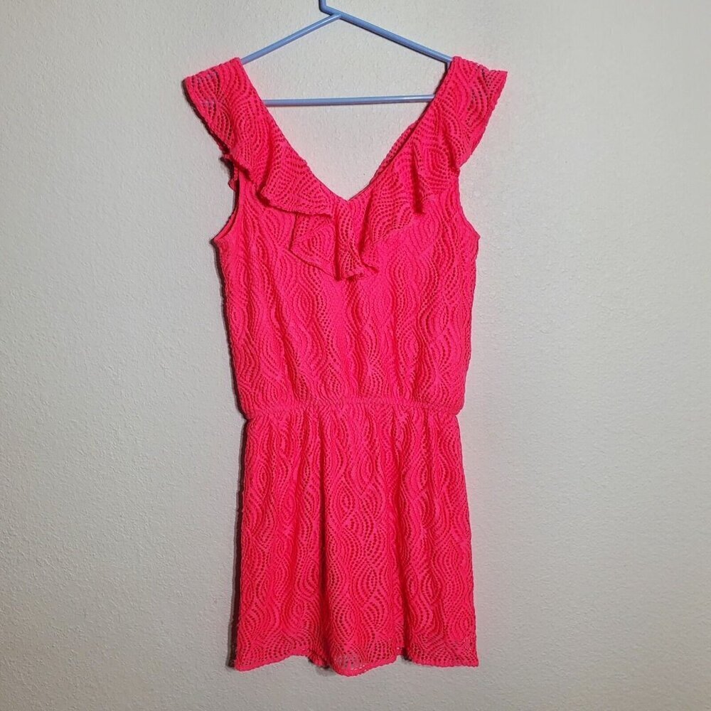 Lilly Pulitzer Alessa Romper Size Medium Crab Claw Coral Flowing Leaf Lace Pink - Picture 6 of 9